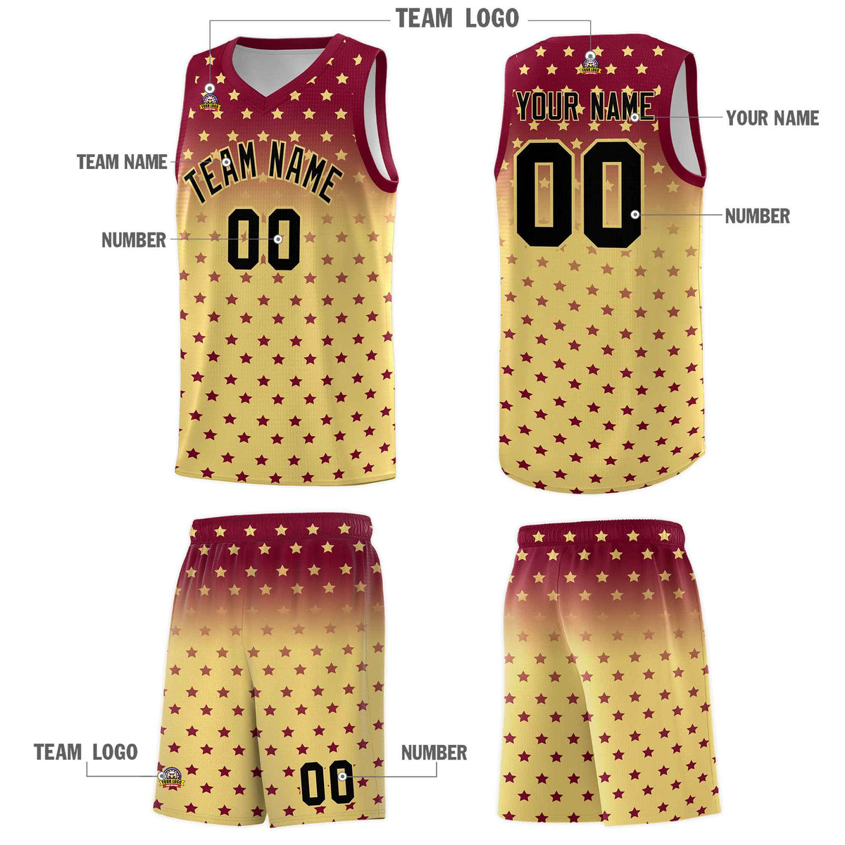 Custom Crimson Khaki Gradient Start Pattern Basketball Jersey Kits|KXKSHOP