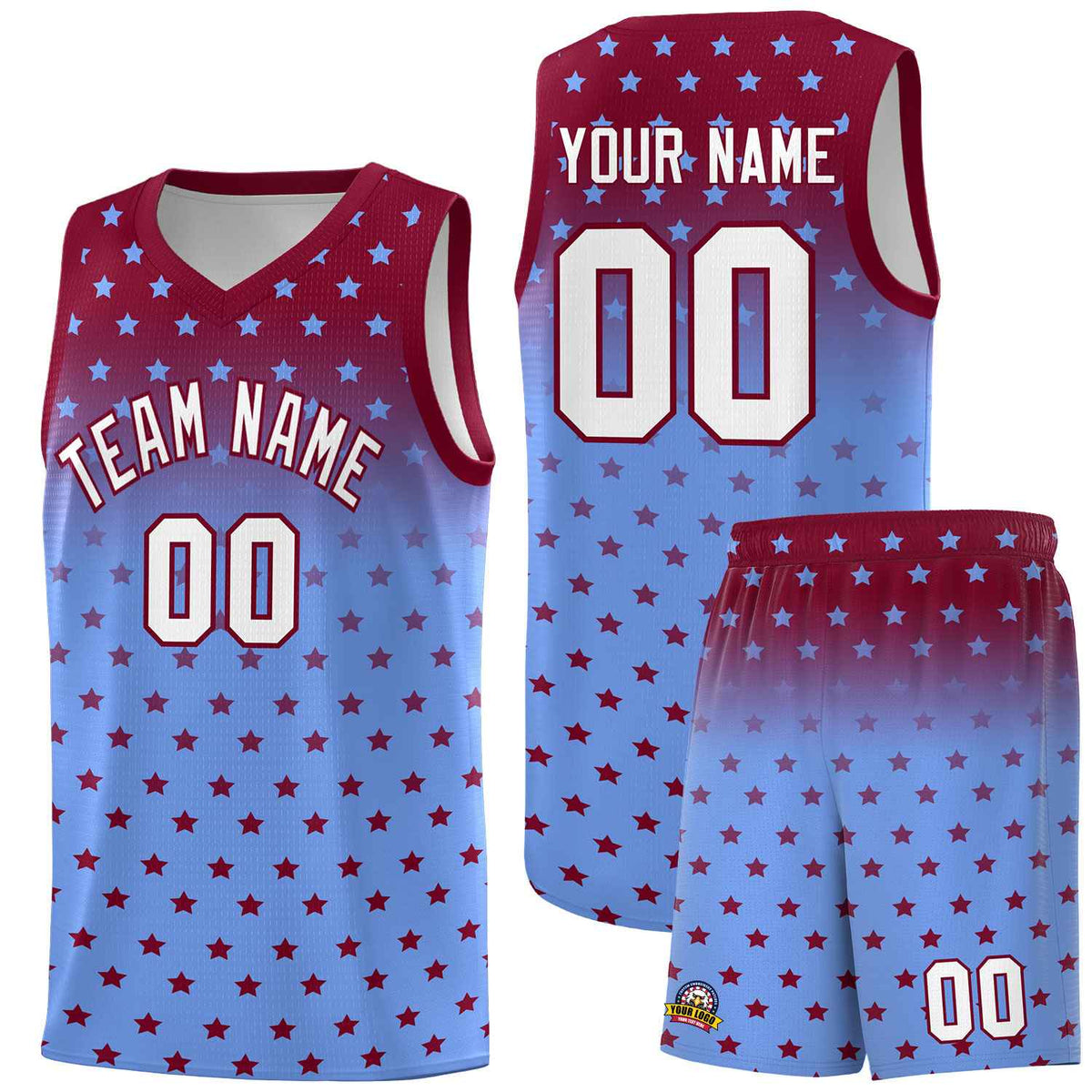 Custom Crimson Light Blue Gradient Start Pattern Basketball Jersey Kits|KXKSHOP