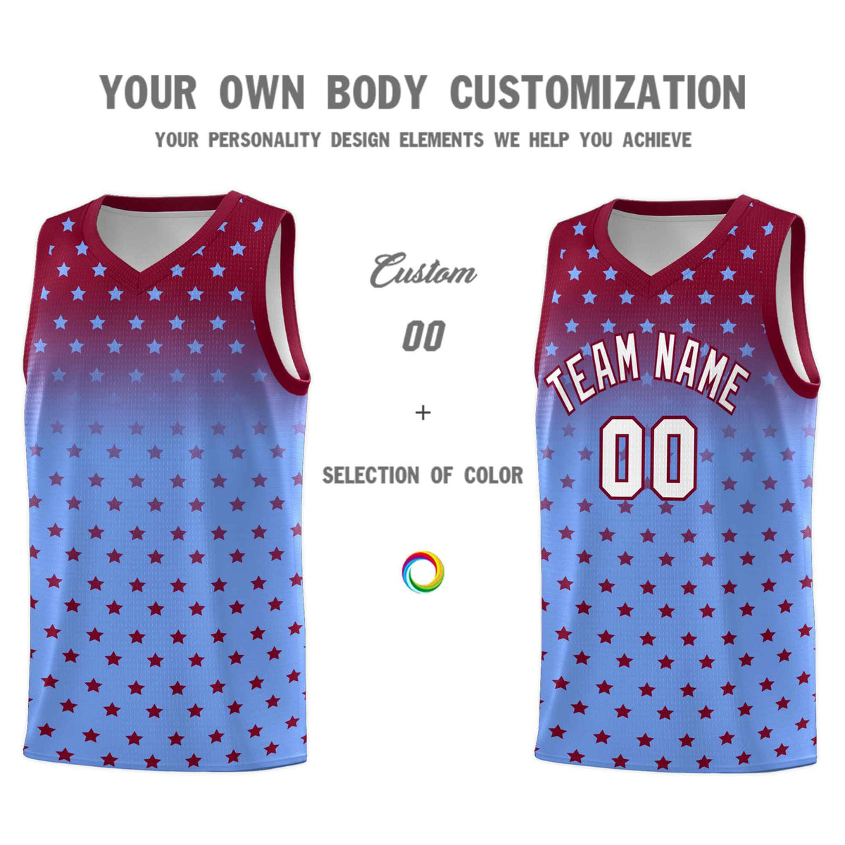 Custom Crimson Light Blue Gradient Start Pattern Basketball Jersey Kits|KXKSHOP