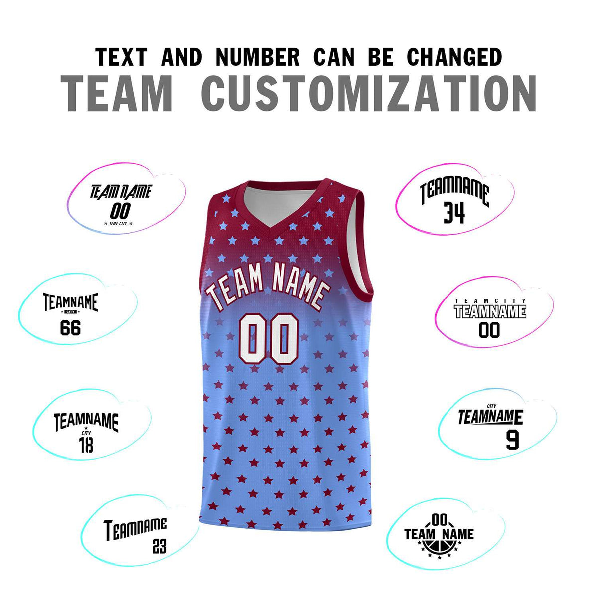 Custom Crimson Light Blue Gradient Start Pattern Basketball Jersey Kits|KXKSHOP