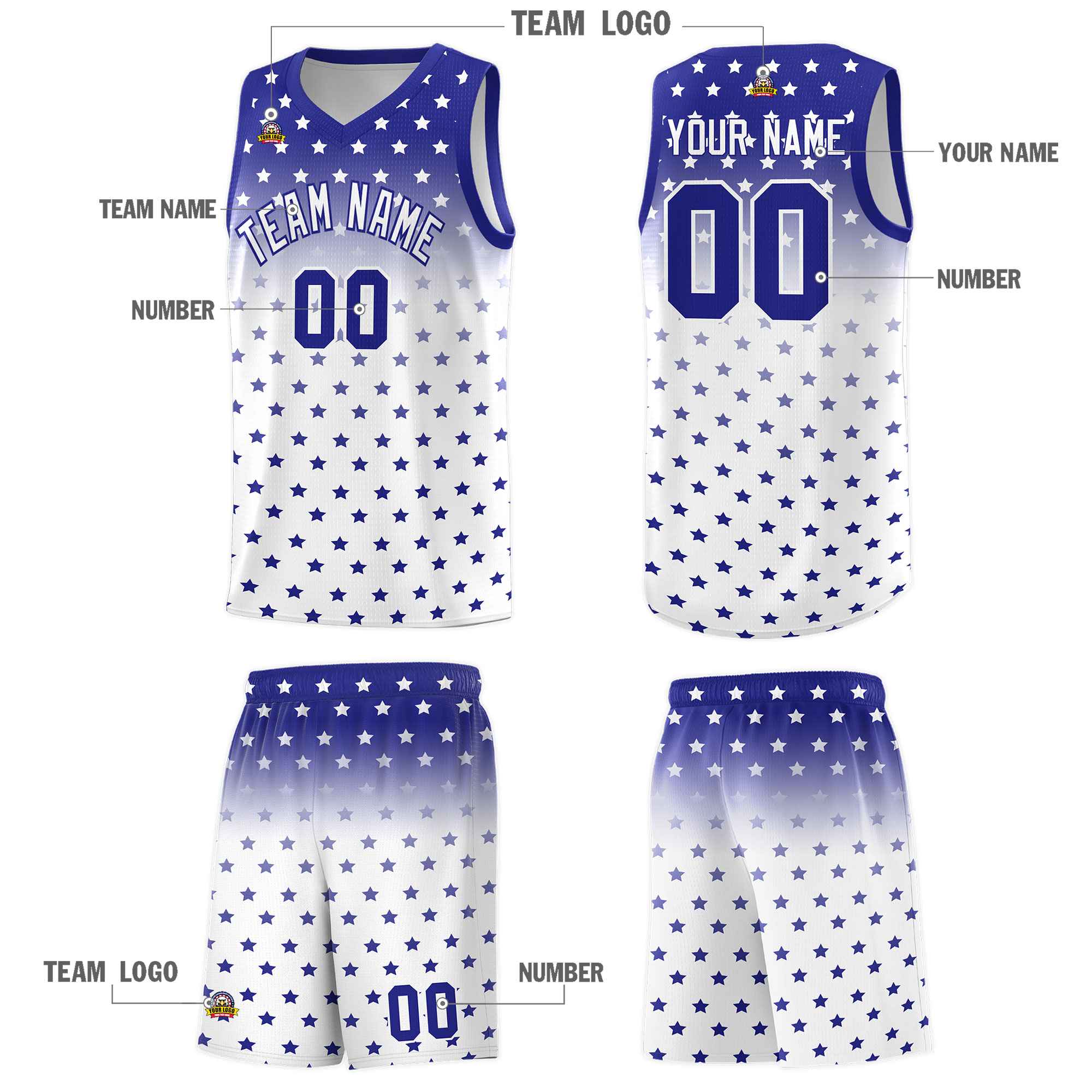 Custom Royal White Gradient Start Pattern Basketball Jersey Kits|KXKSHOP