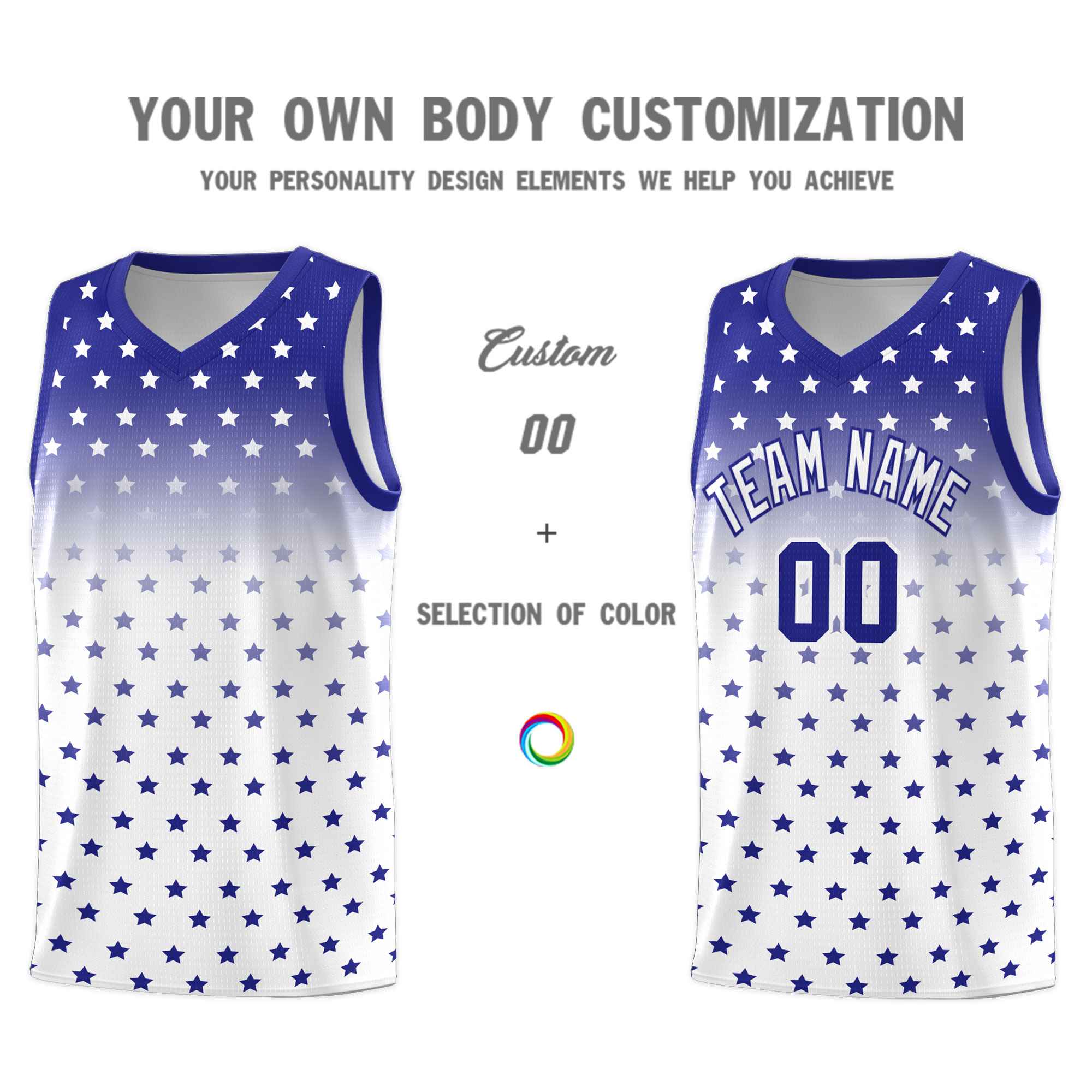 Custom Royal White Gradient Start Pattern Basketball Jersey Kits|KXKSHOP