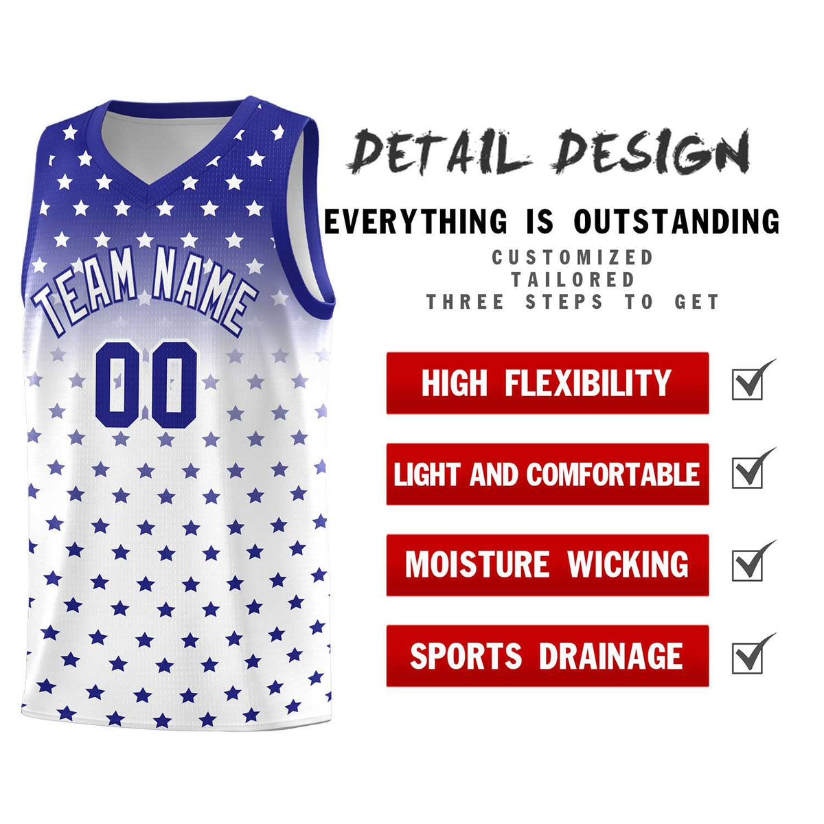 Custom Royal White Gradient Start Pattern Basketball Jersey Kits|KXKSHOP