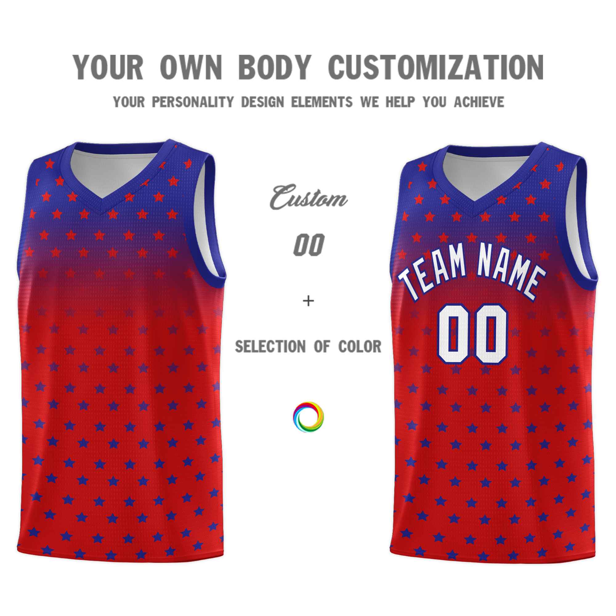 Custom Royal Red Gradient Start Pattern Basketball Jersey Kits|KXKSHOP