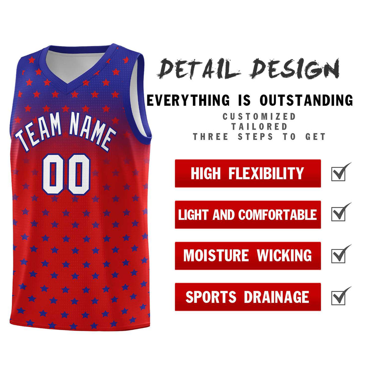 Custom Royal Red Gradient Start Pattern Basketball Jersey Kits|KXKSHOP