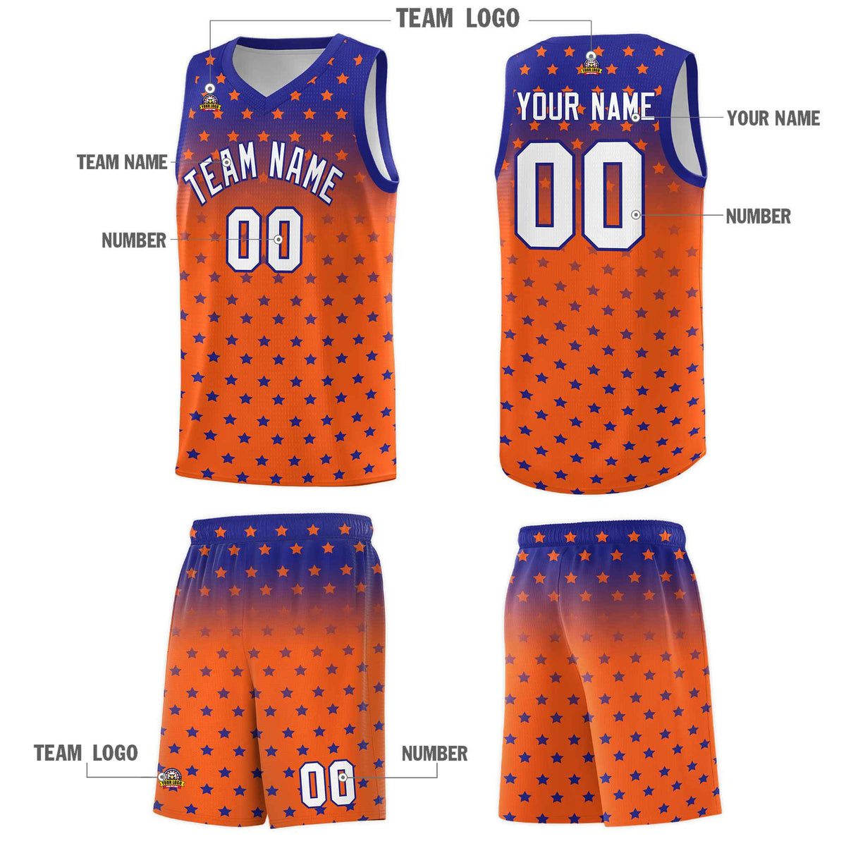 Custom Royal Orange Gradient Start Pattern Basketball Jersey Kits|KXKSHOP