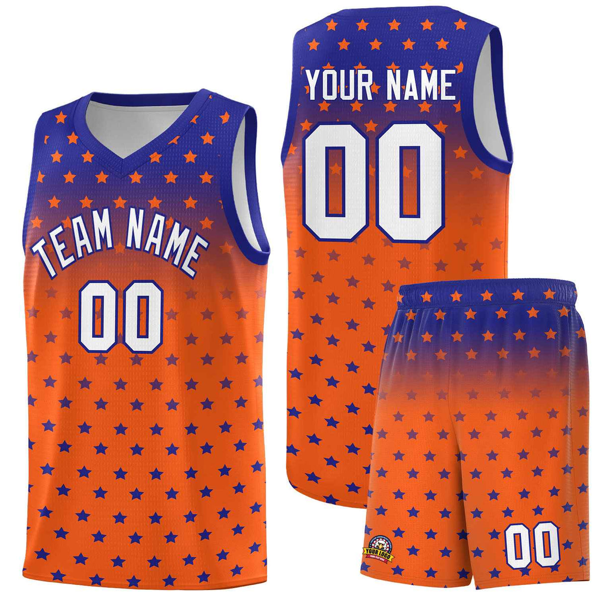 Custom Royal Orange Gradient Start Pattern Basketball Jersey Kits|KXKSHOP