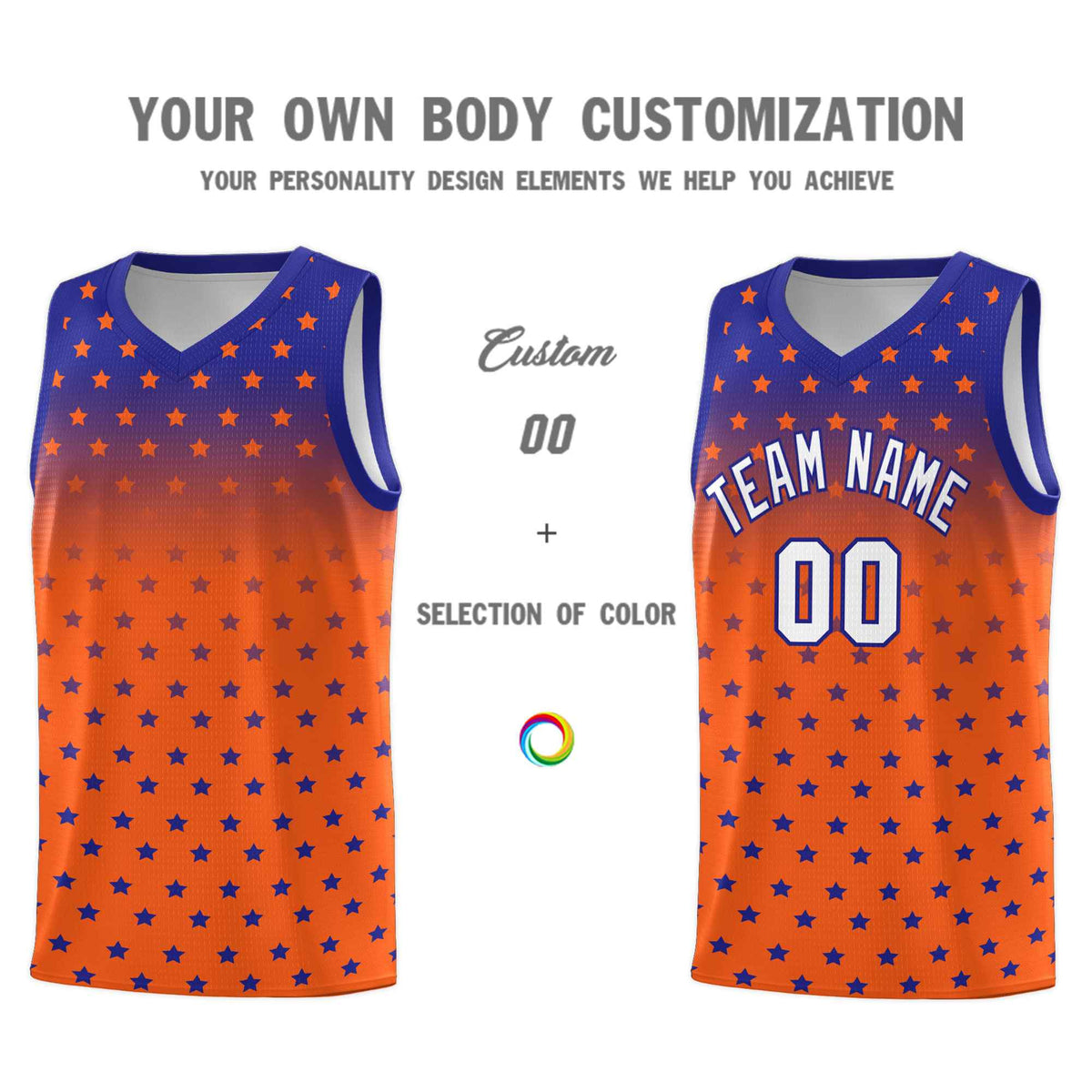 Custom Royal Orange Gradient Start Pattern Basketball Jersey Kits|KXKSHOP