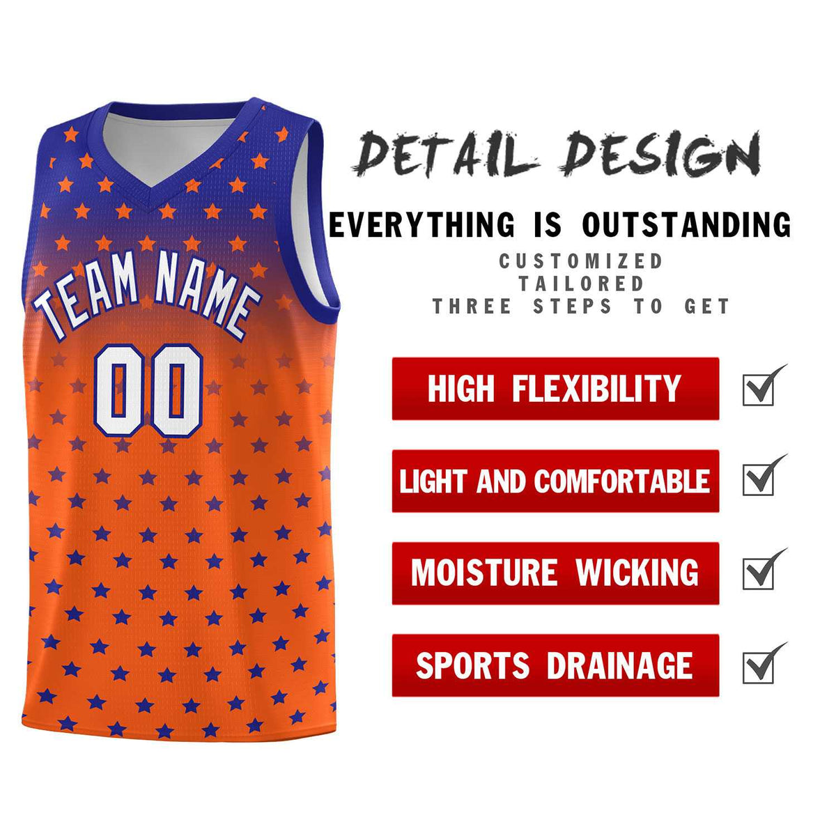 Custom Royal Orange Gradient Start Pattern Basketball Jersey Kits|KXKSHOP