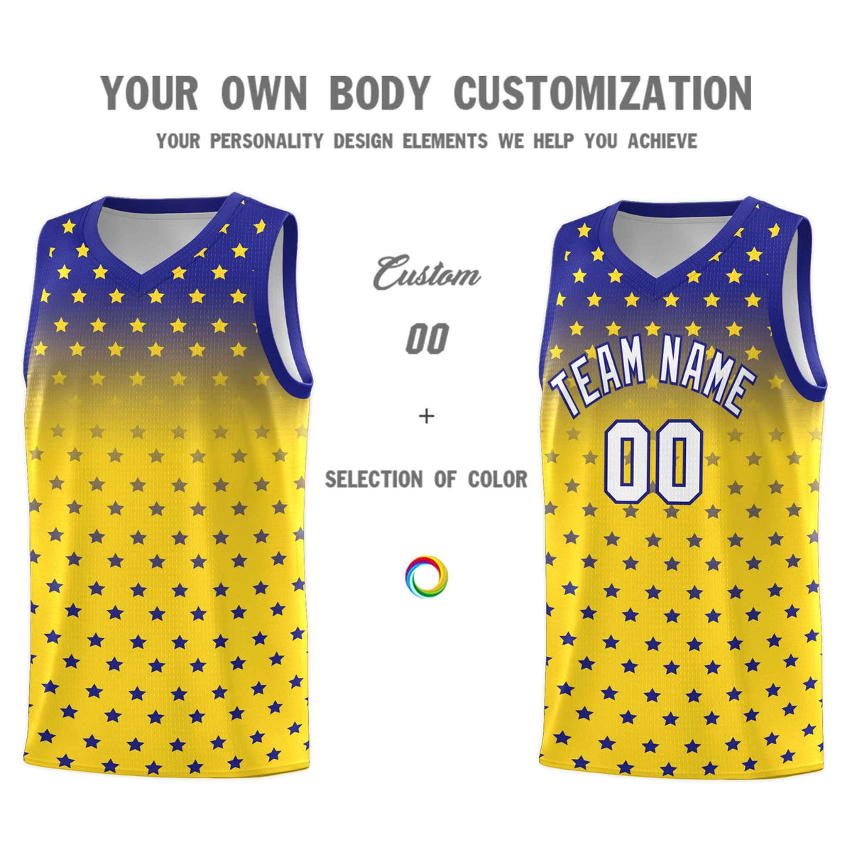 Custom Royal Gold Gradient Start Pattern Basketball Jersey Kits|KXKSHOP