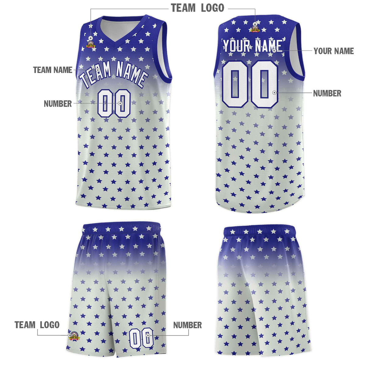 Custom Royal Gray Gradient Start Pattern Basketball Jersey Kits|KXKSHOP