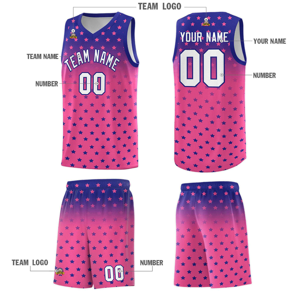 Custom Royal Pink Gradient Start Pattern Basketball Jersey Kits|KXKSHOP