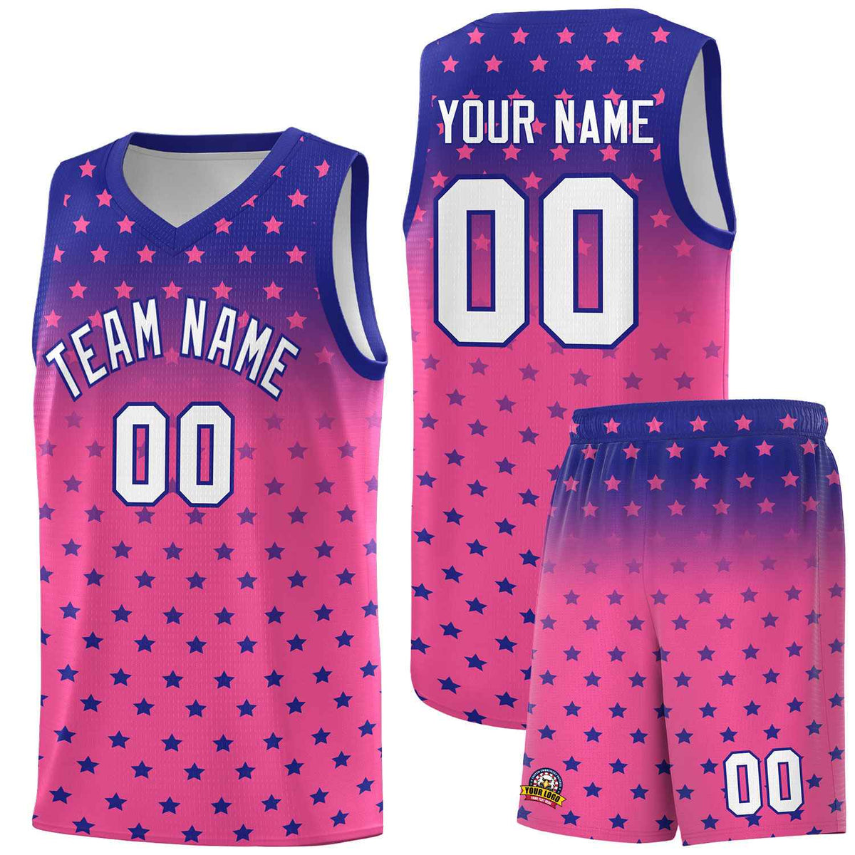 Custom Royal Pink Gradient Start Pattern Basketball Jersey Kits|KXKSHOP