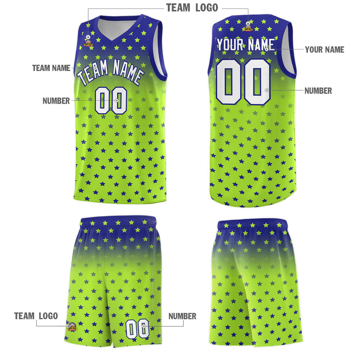 Custom Royal Light Green Gradient Start Pattern Basketball Jersey Kits|KXKSHOP