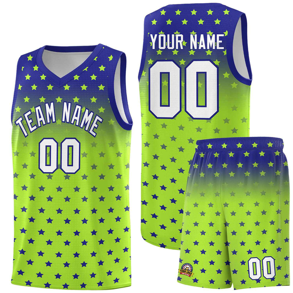 Custom Royal Light Green Gradient Start Pattern Basketball Jersey Kits|KXKSHOP