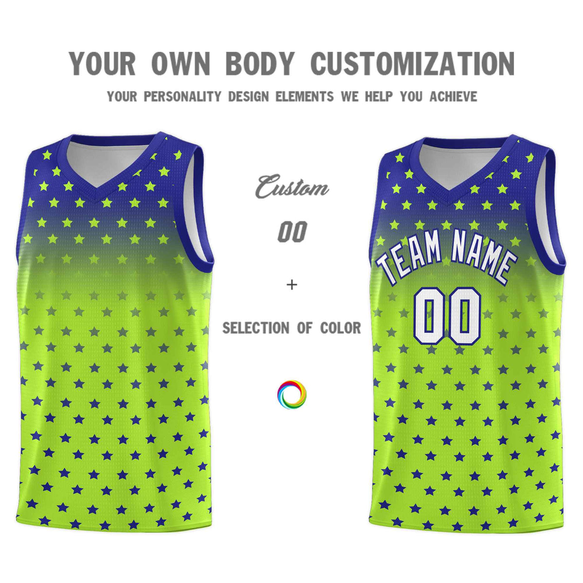 Custom Royal Light Green Gradient Start Pattern Basketball Jersey Kits|KXKSHOP