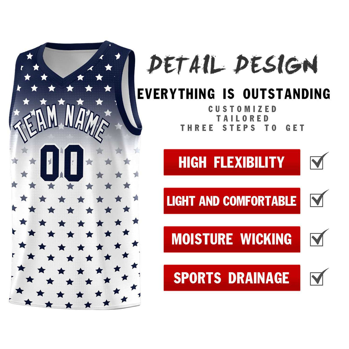 Custom Navy White Gradient Start Pattern Basketball Jersey Kits|KXKSHOP