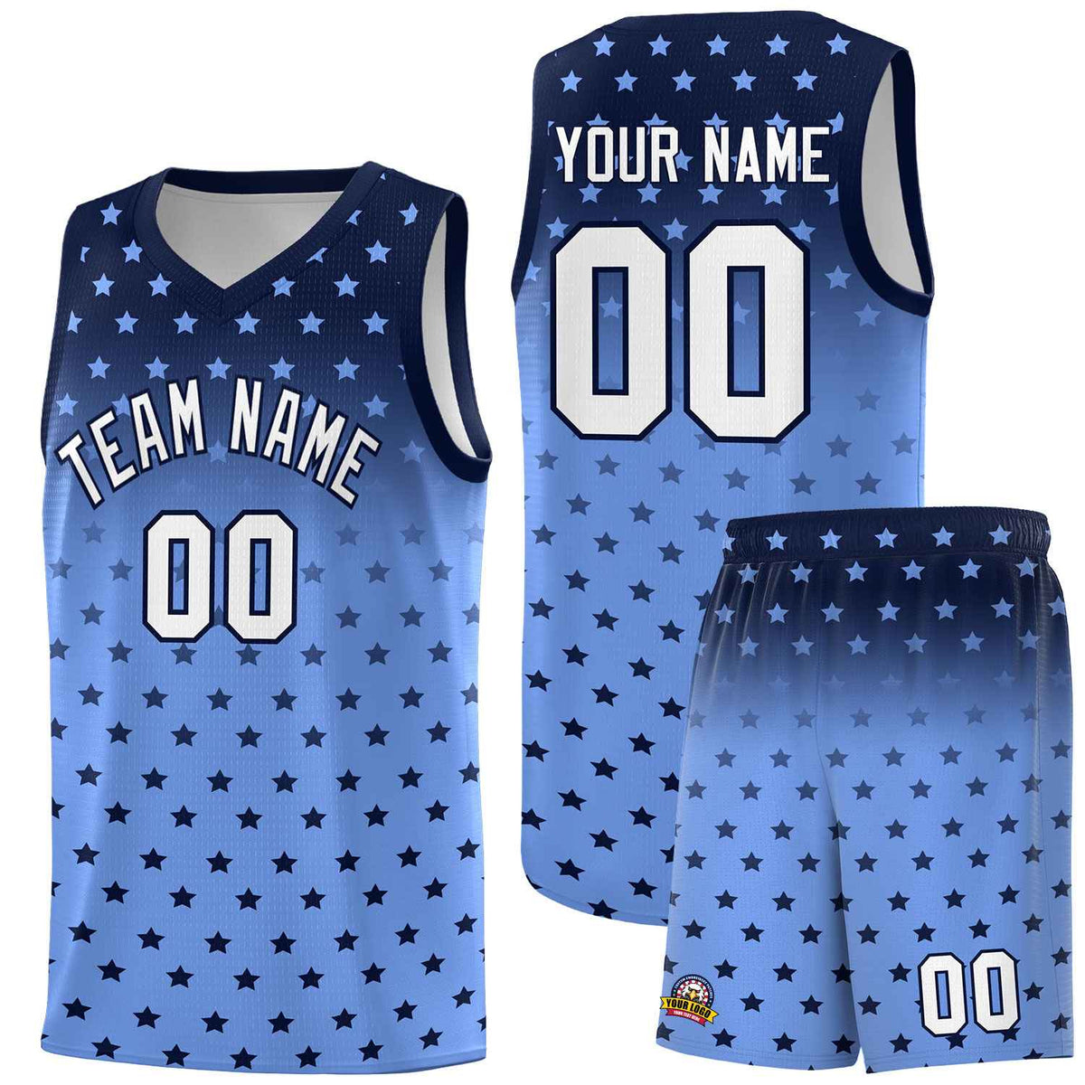 Custom Navy Light Blue Gradient Start Pattern Basketball Jersey Kits|KXKSHOP
