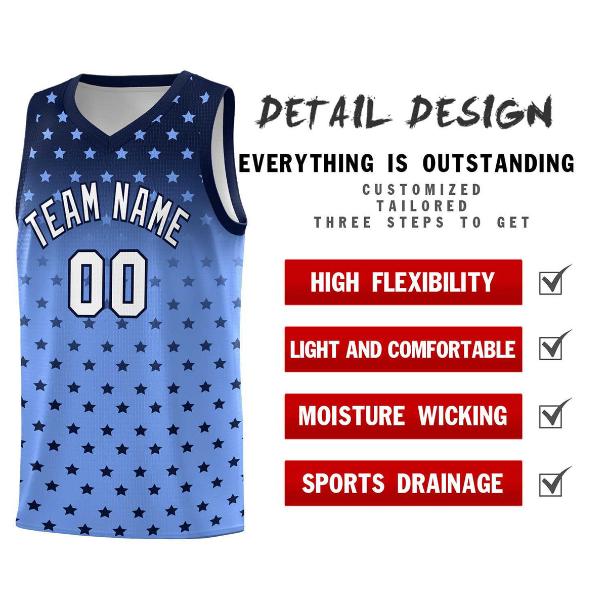 Custom Navy Light Blue Gradient Start Pattern Basketball Jersey Kits|KXKSHOP