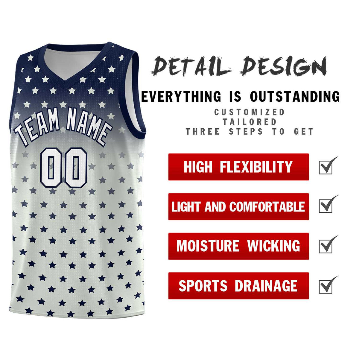 Custom Navy Gray Gradient Start Pattern Basketball Jersey Kits|KXKSHOP
