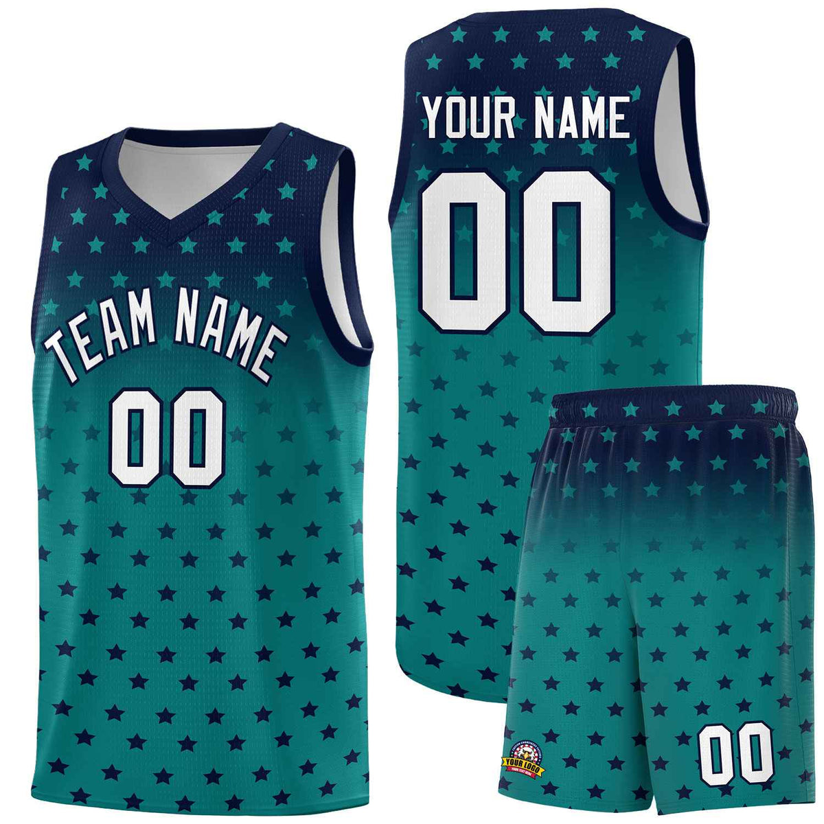 Custom Navy Aqua Gradient Start Pattern Basketball Jersey Kits|KXKSHOP