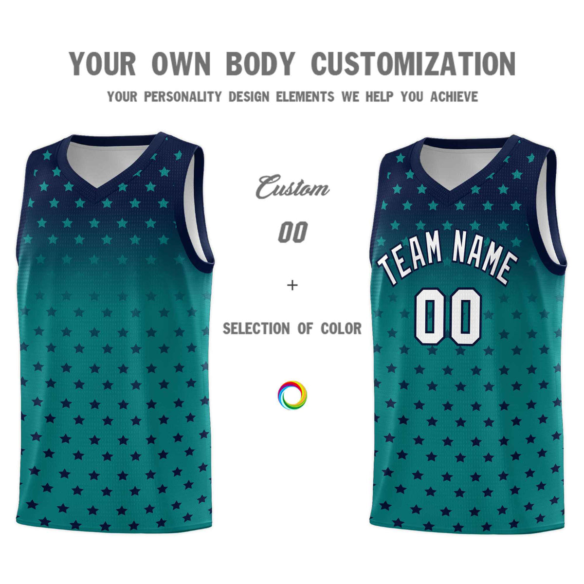 Custom Navy Aqua Gradient Start Pattern Basketball Jersey Kits|KXKSHOP