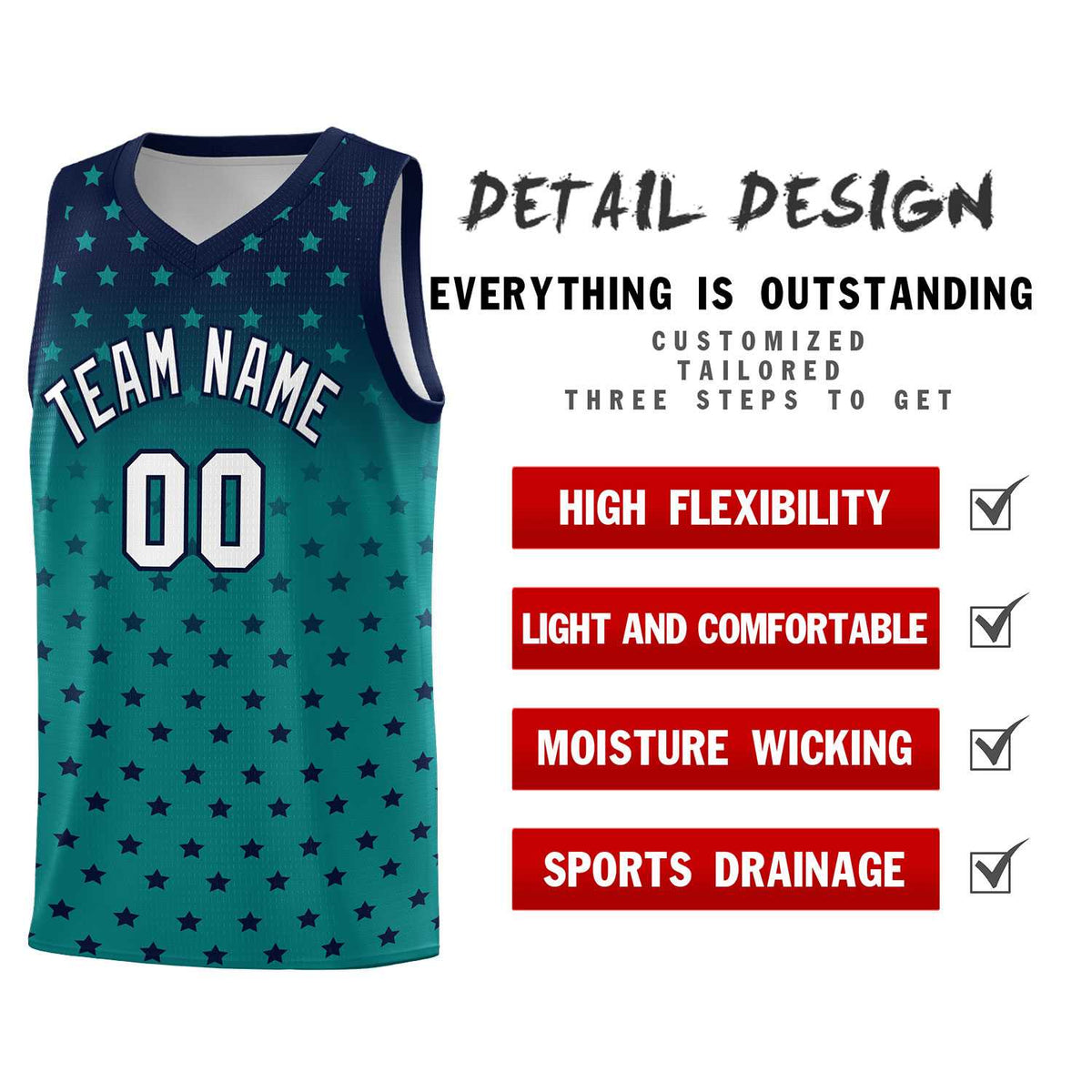 Custom Navy Aqua Gradient Start Pattern Basketball Jersey Kits|KXKSHOP