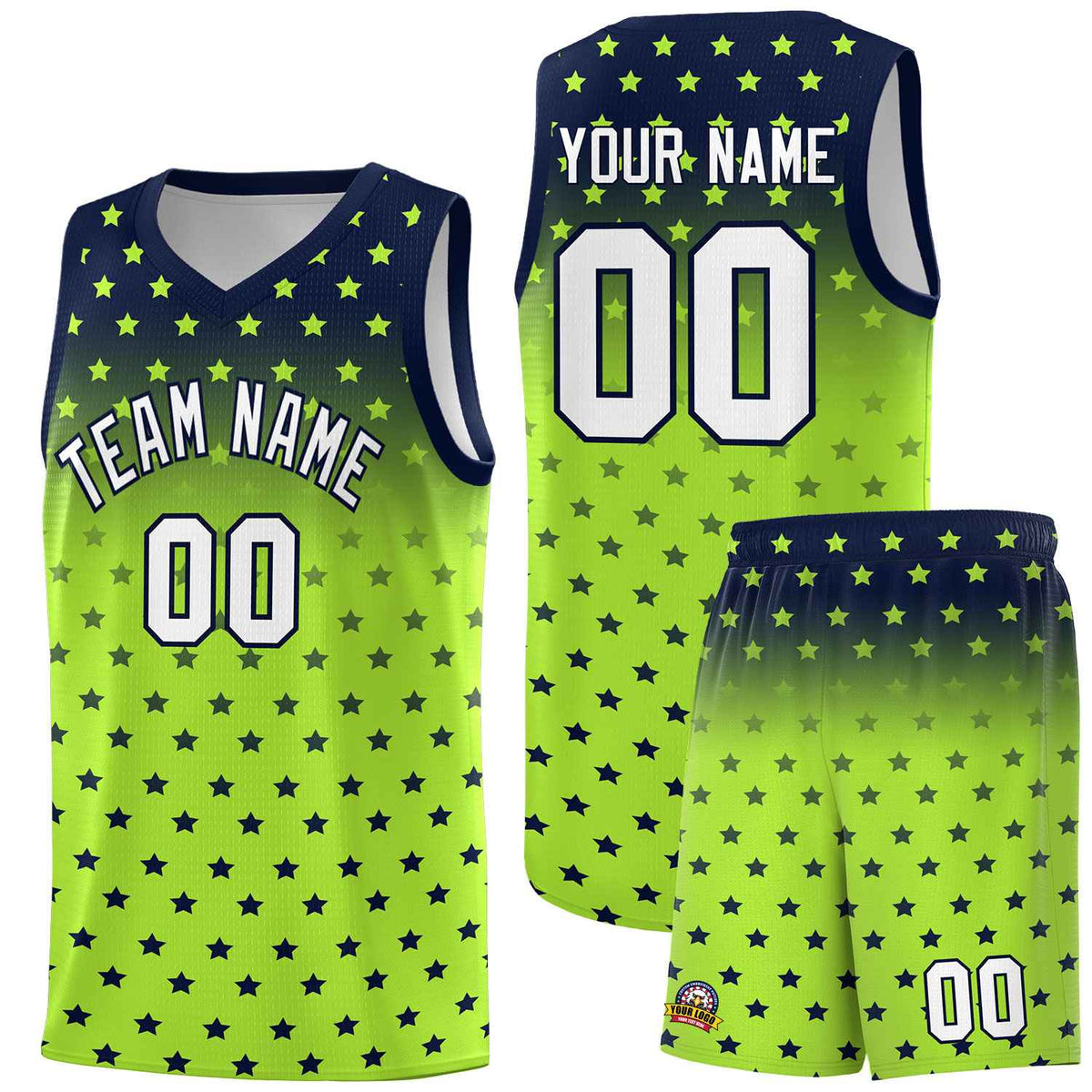 Custom Navy Light Green Gradient Start Pattern Basketball Jersey Kits|KXKSHOP