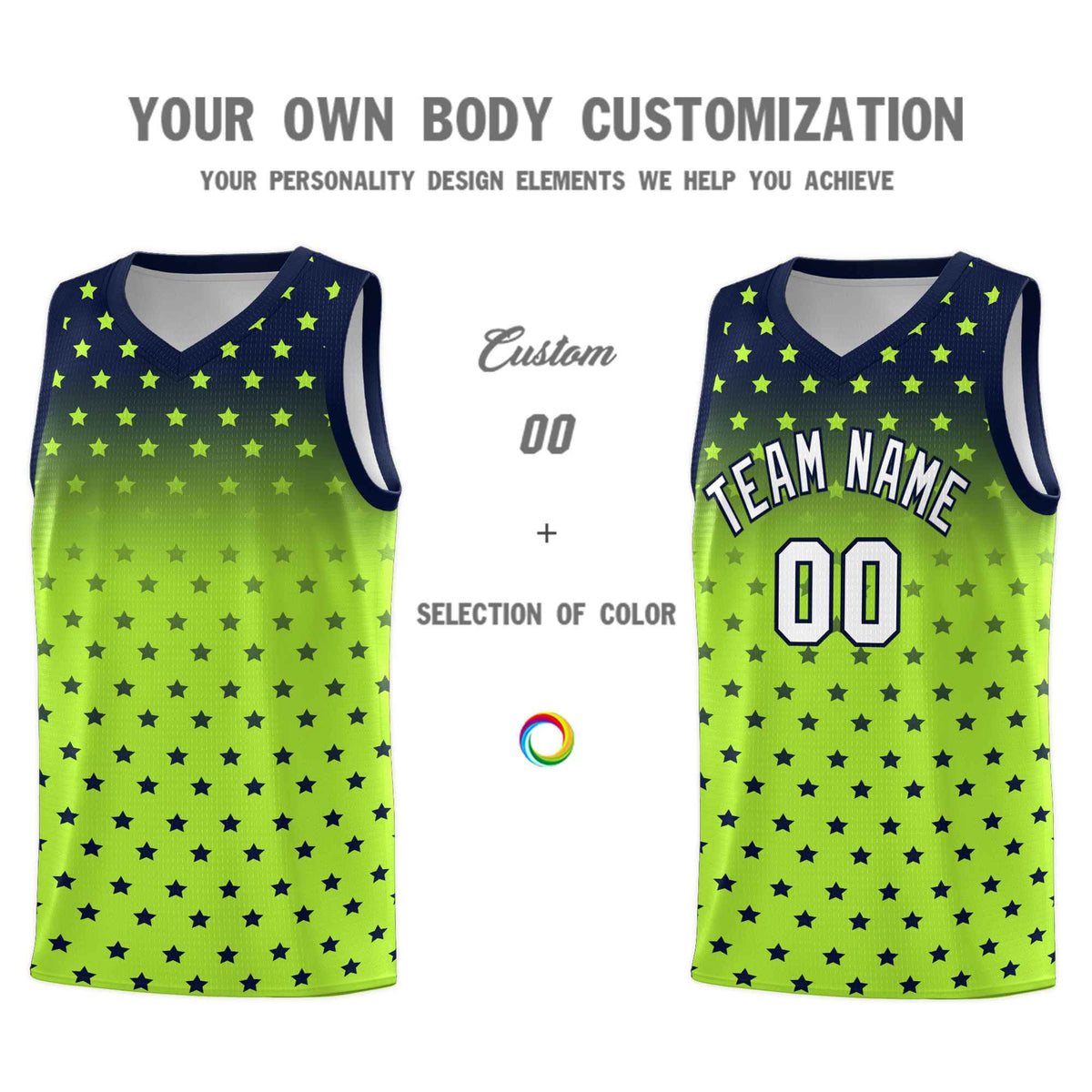 Custom Navy Light Green Gradient Start Pattern Basketball Jersey Kits|KXKSHOP
