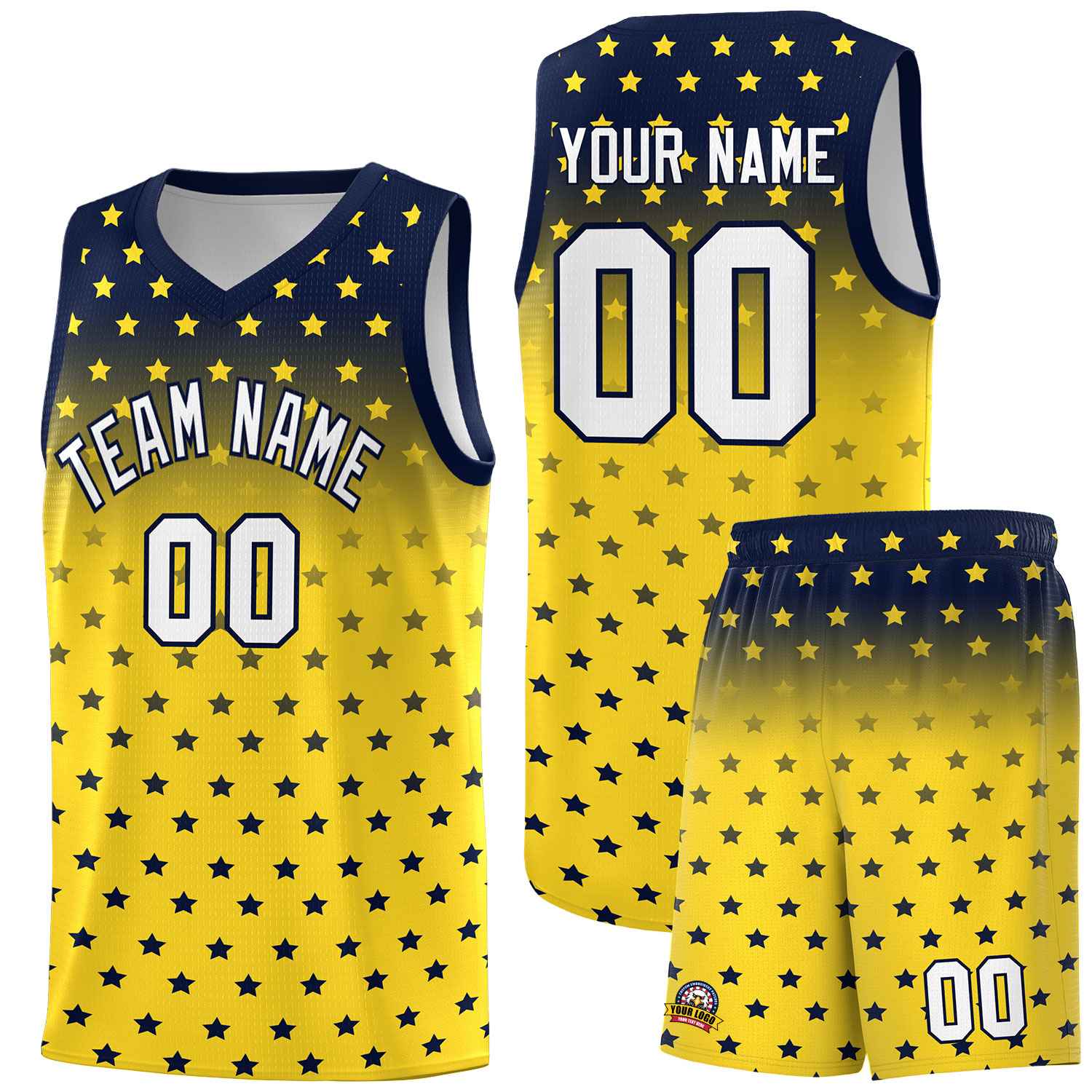 Custom Navy Gold Gradient Start Pattern Basketball Jersey Kits|KXKSHOP