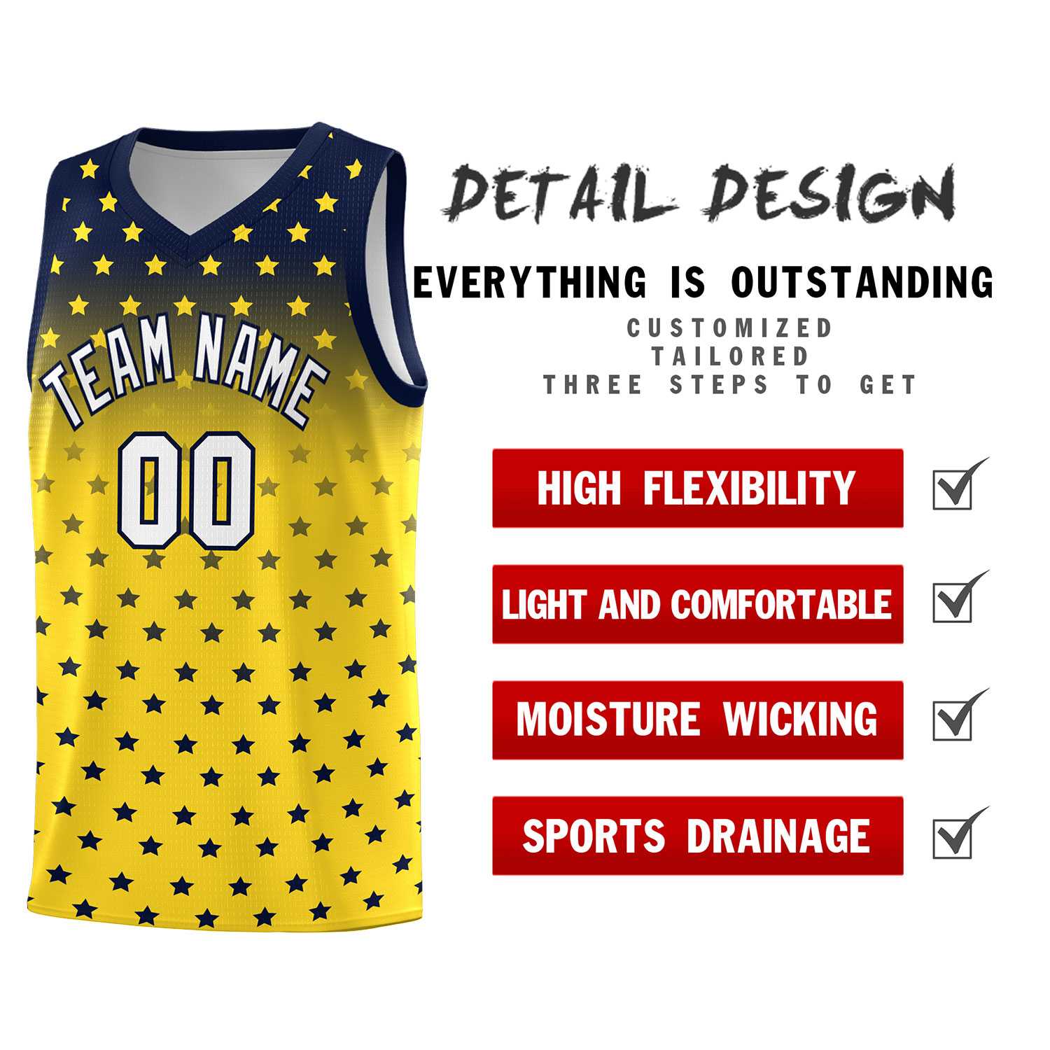 Custom Navy Gold Gradient Start Pattern Basketball Jersey Kits|KXKSHOP