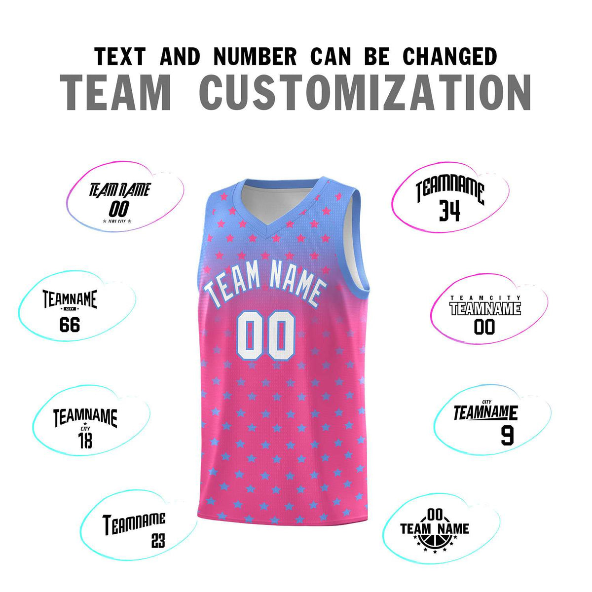 Custom Light Blue Pink Gradient Start Pattern Basketball Jersey Kits|KXKSHOP