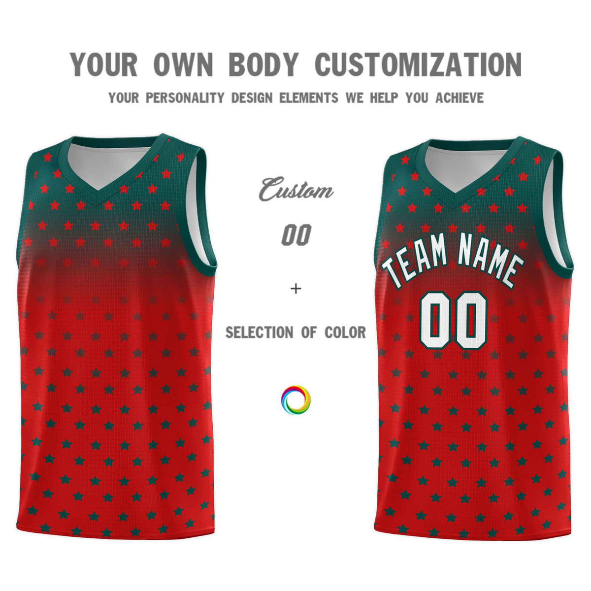 Custom Midnight Green Red Gradient Start Pattern Basketball Jersey Kits|KXKSHOP