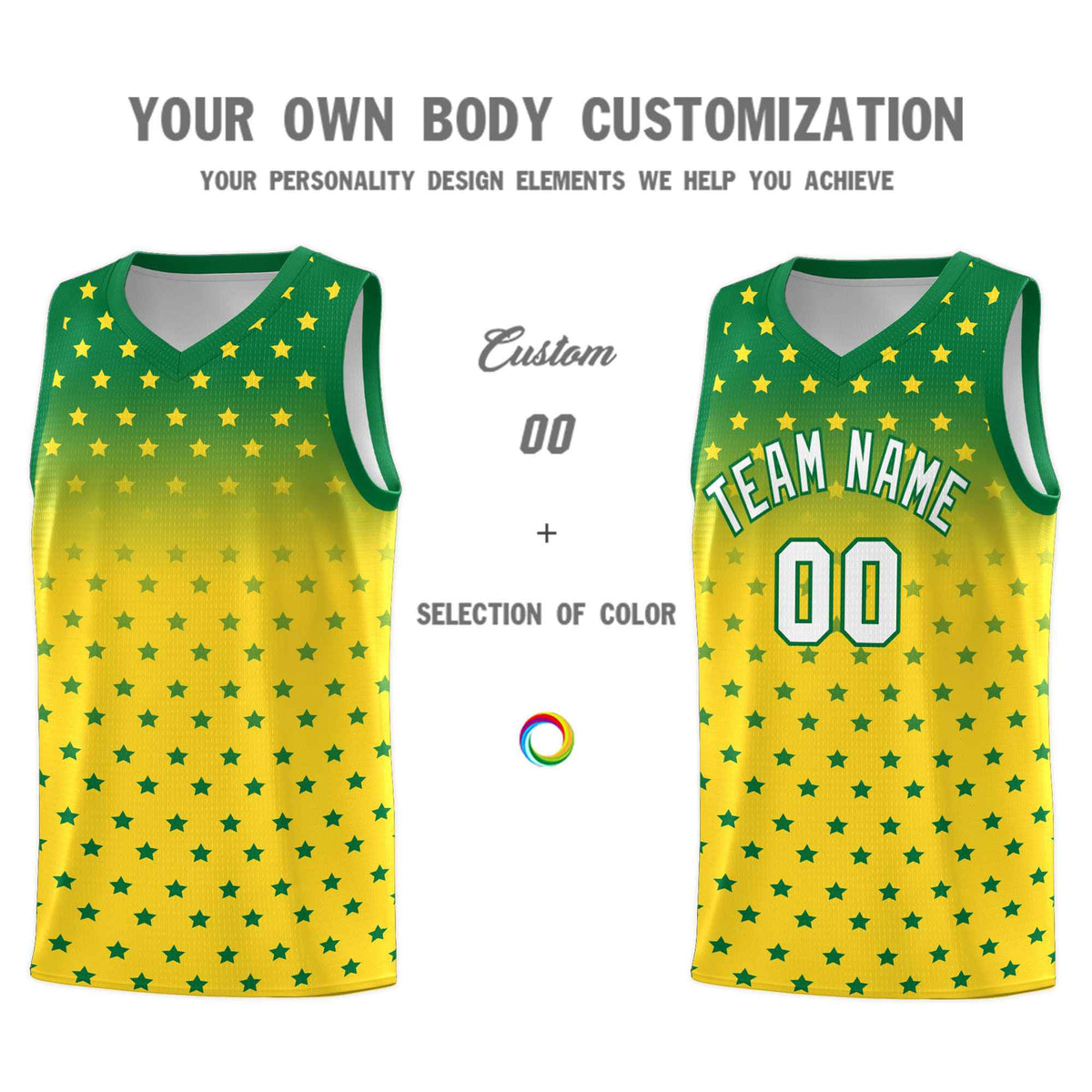 Custom Kelly Green Gold Gradient Start Pattern Basketball Jersey Kits|KXKSHOP