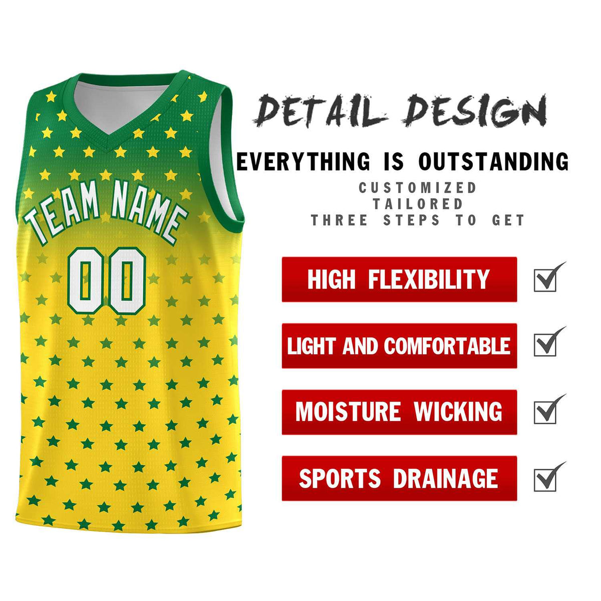 Custom Kelly Green Gold Gradient Start Pattern Basketball Jersey Kits|KXKSHOP