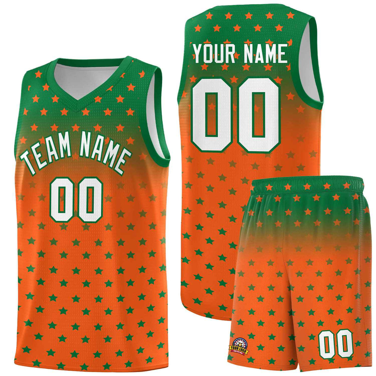 Custom Kelly Green Orange Gradient Start Pattern Basketball Jersey Kits|KXKSHOP