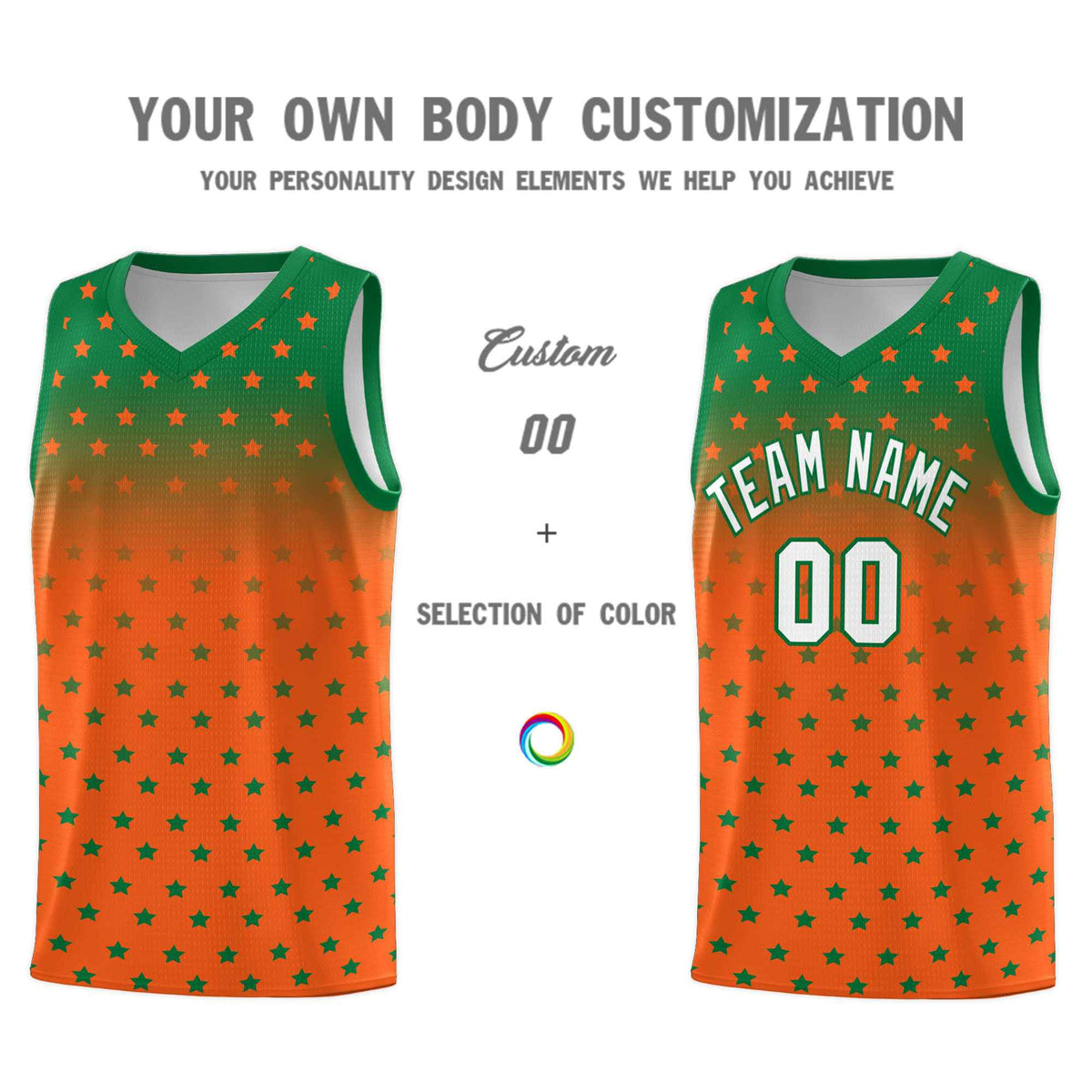 Custom Kelly Green Orange Gradient Start Pattern Basketball Jersey Kits|KXKSHOP