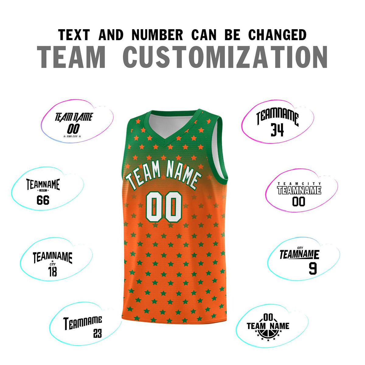 Custom Kelly Green Orange Gradient Start Pattern Basketball Jersey Kits|KXKSHOP