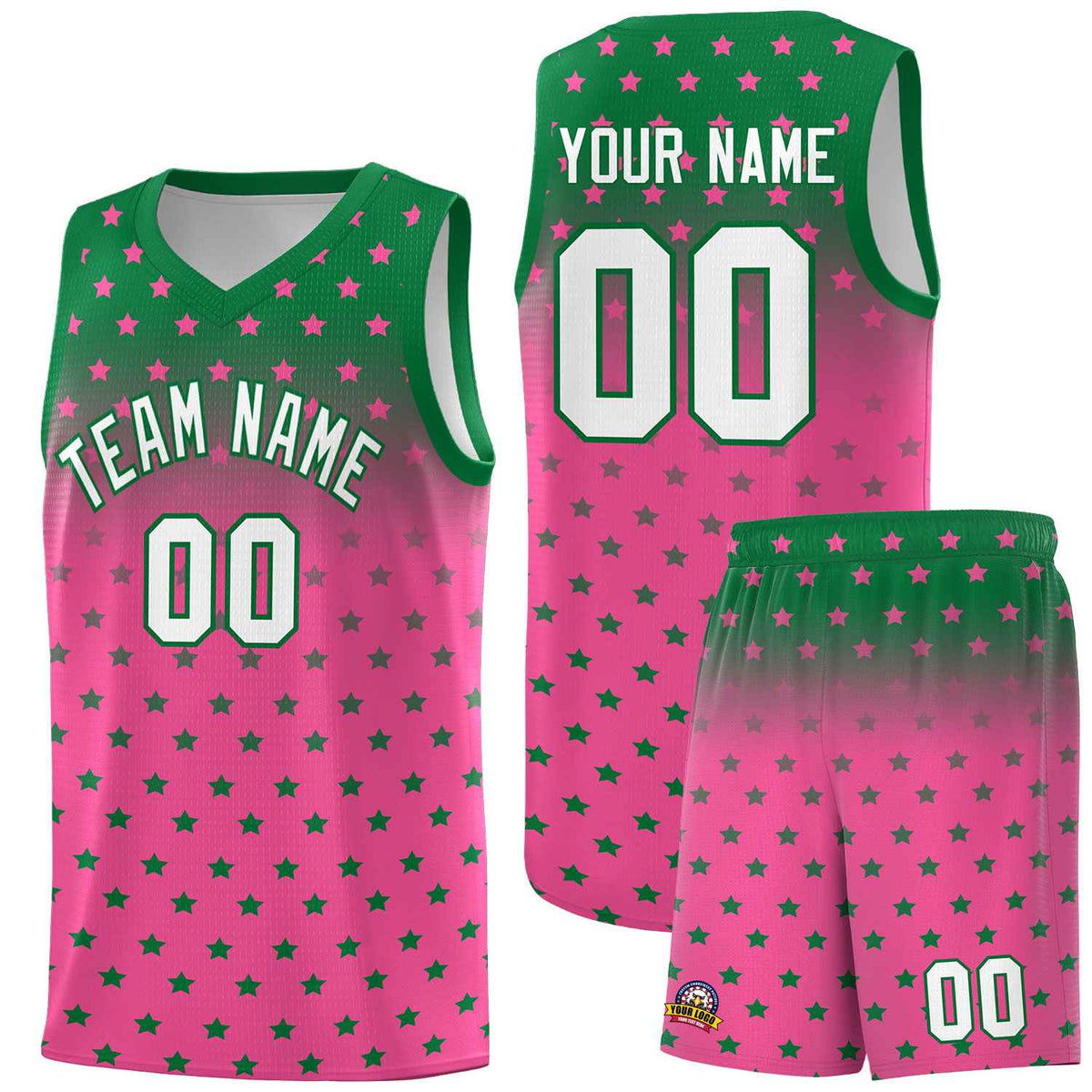 Custom Kelly Green Pink Gradient Start Pattern Basketball Jersey Kits|KXKSHOP