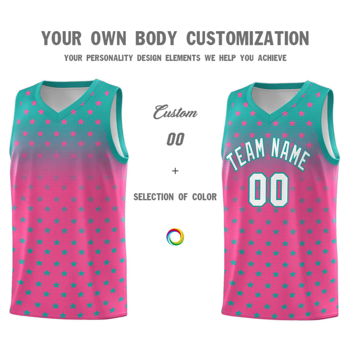Custom Aqua Pink Gradient Start Pattern Basketball Jersey Kits|KXKSHOP