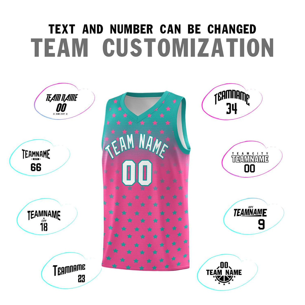 Custom Aqua Pink Gradient Start Pattern Basketball Jersey Kits|KXKSHOP