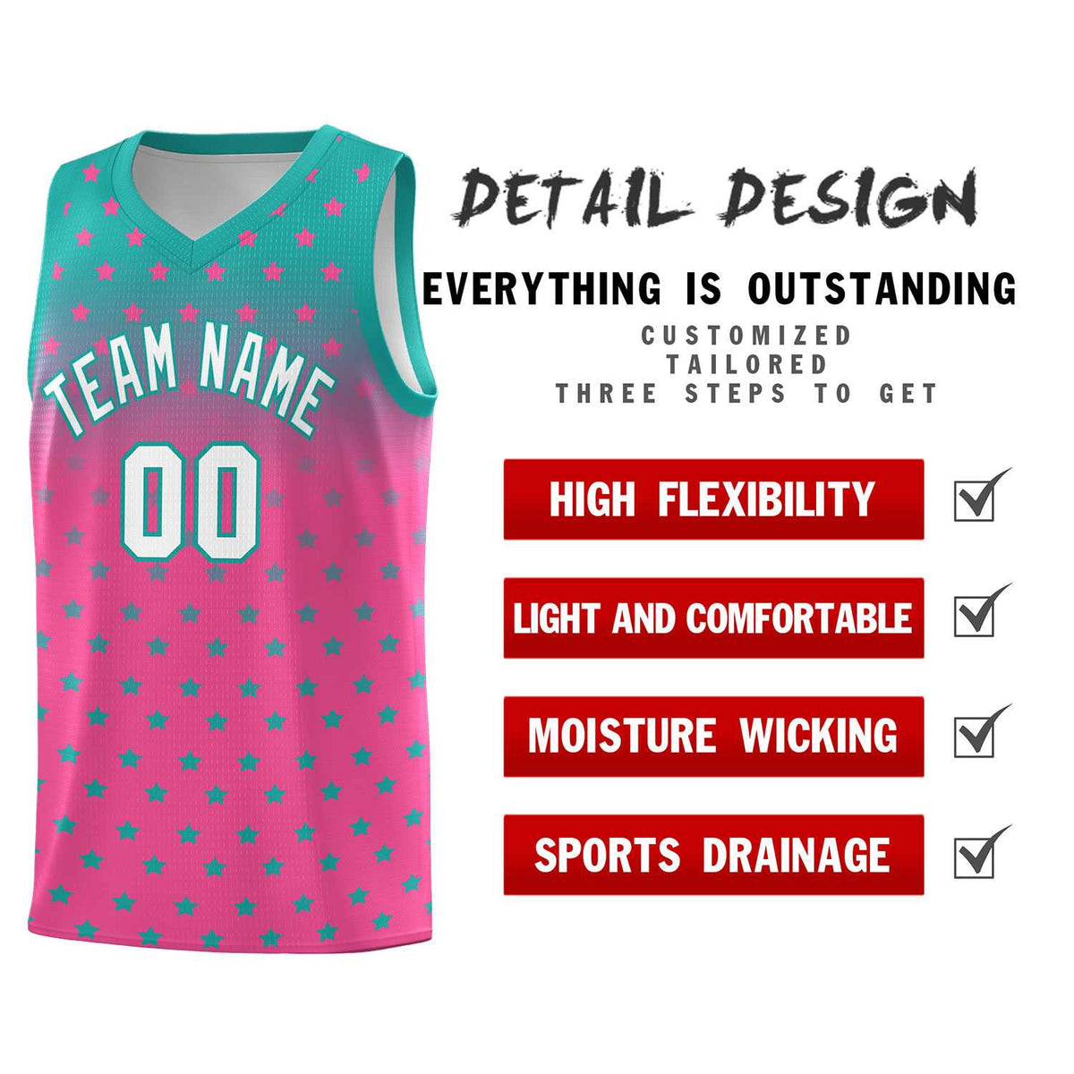 Custom Aqua Pink Gradient Start Pattern Basketball Jersey Kits|KXKSHOP