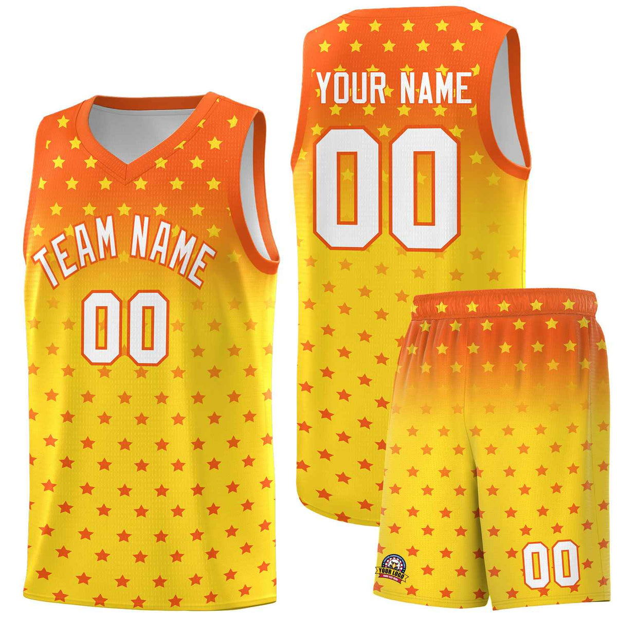 Custom Orange Gold Gradient Start Pattern Basketball Jersey Kits|KXKSHOP