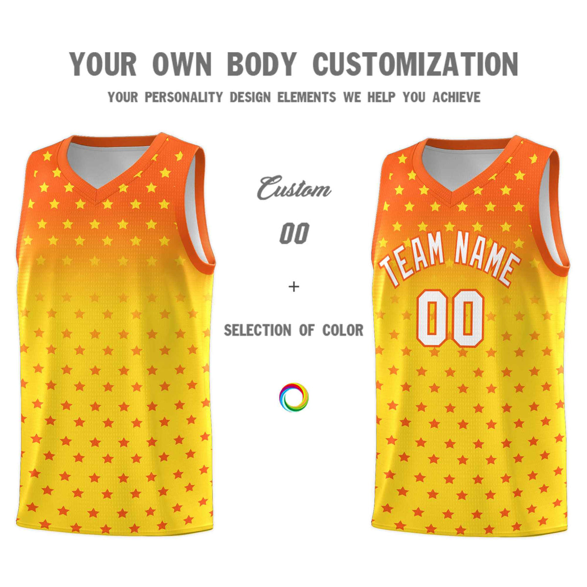 Custom Orange Gold Gradient Start Pattern Basketball Jersey Kits|KXKSHOP