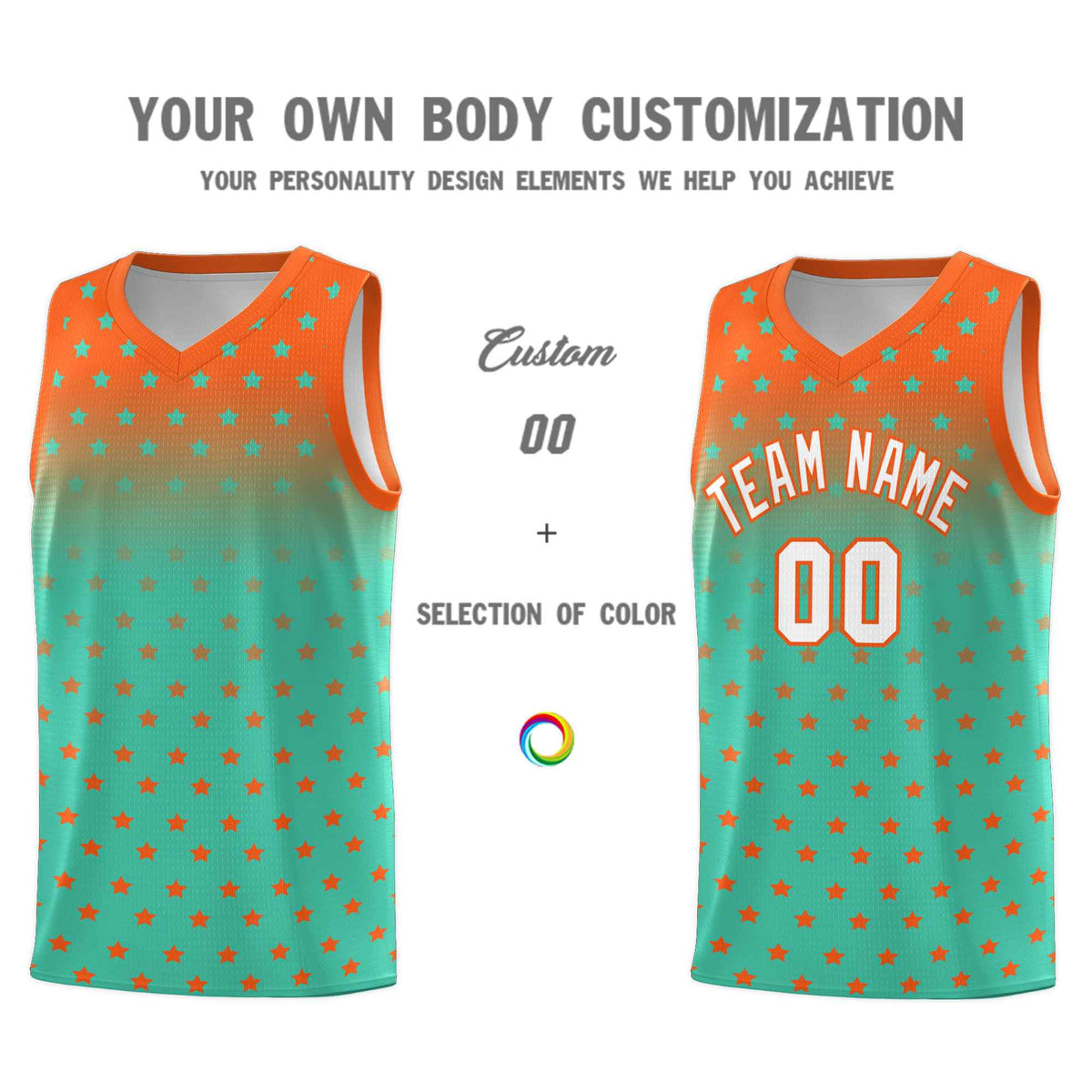 Custom Orange Aqua Gradient Start Pattern Basketball Jersey Kits|KXKSHOP