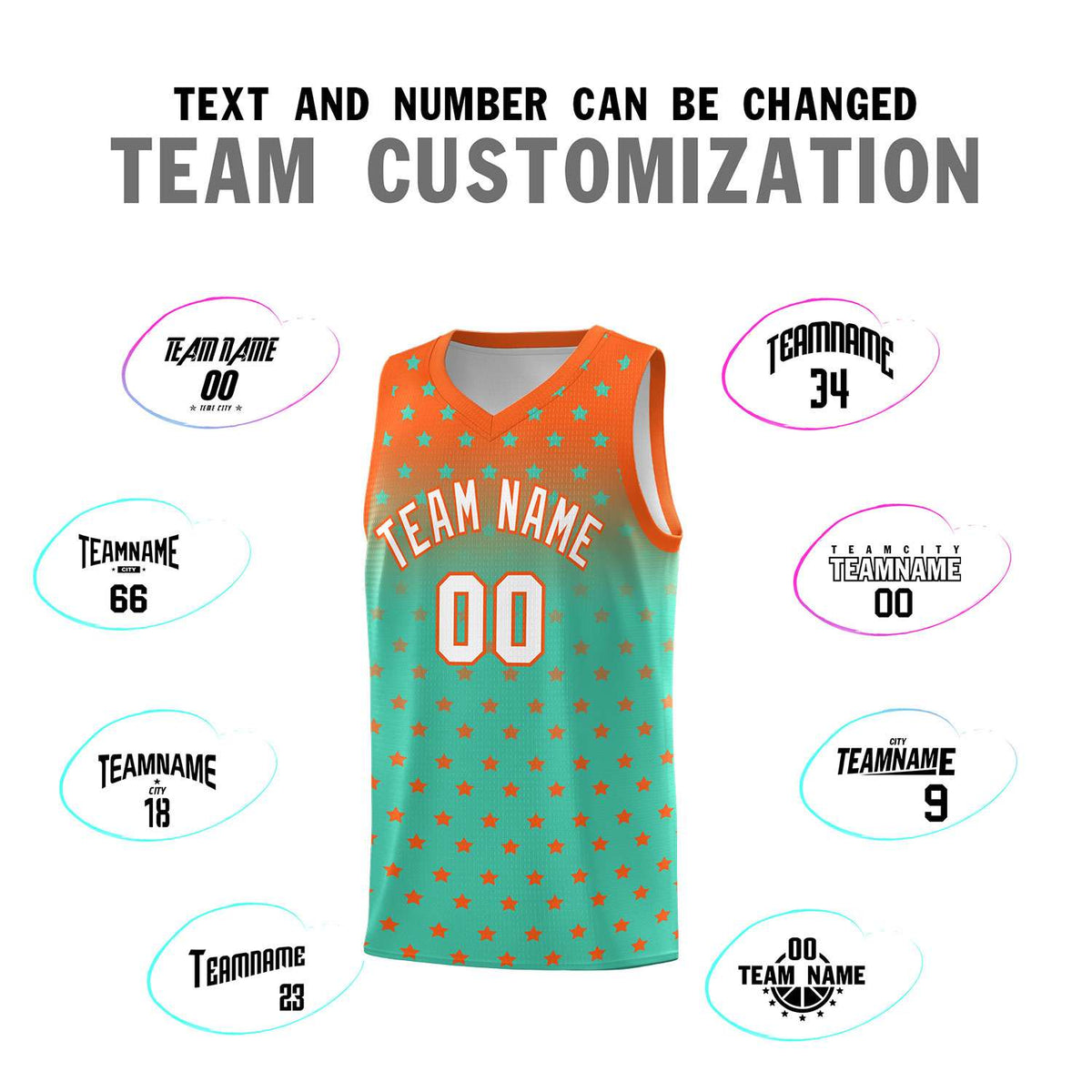 Custom Orange Aqua Gradient Start Pattern Basketball Jersey Kits|KXKSHOP