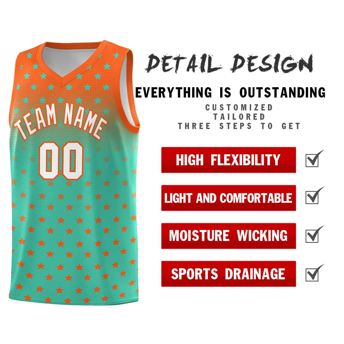 Custom Orange Aqua Gradient Start Pattern Basketball Jersey Kits|KXKSHOP