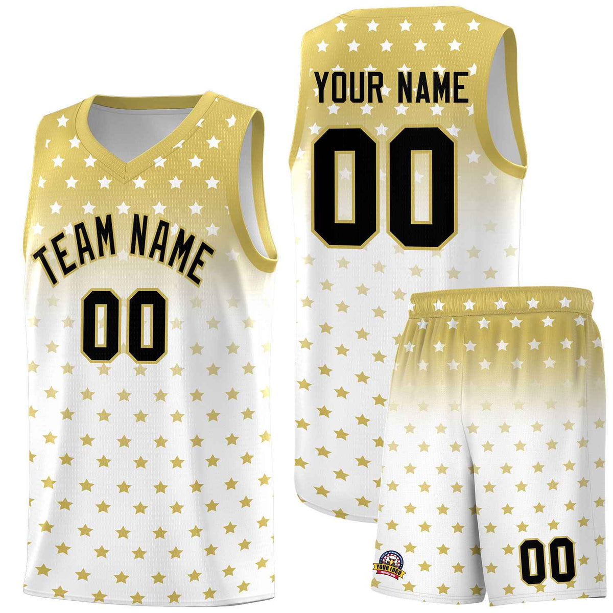 Custom Old Gold White Gradient Start Pattern Basketball Jersey Kits|KXKSHOP