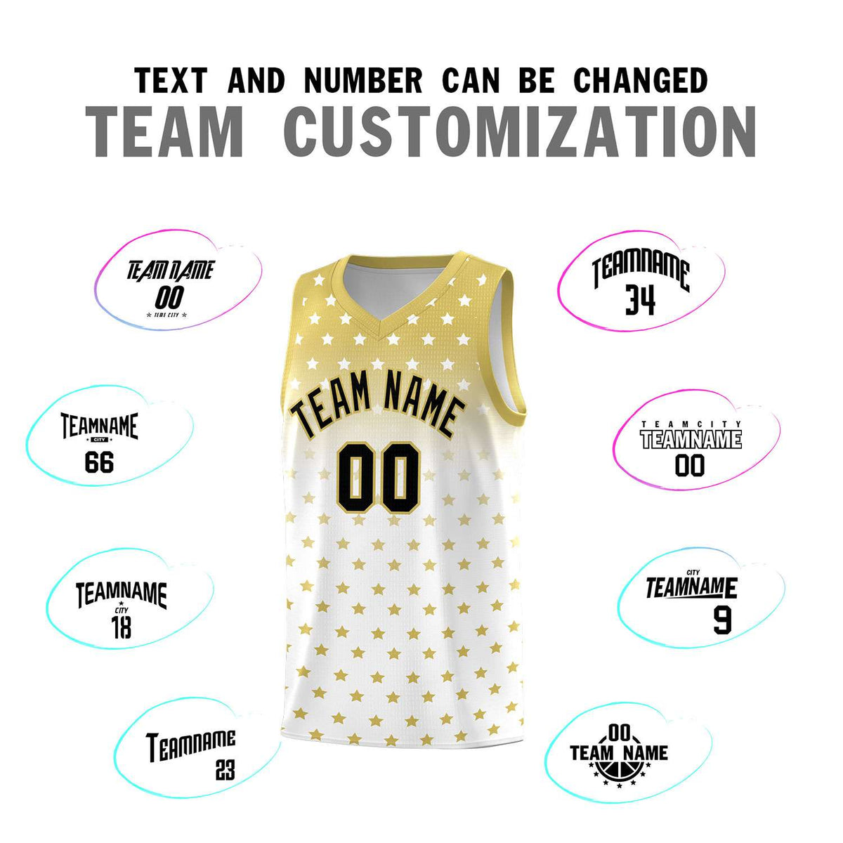 Custom Old Gold White Gradient Start Pattern Basketball Jersey Kits|KXKSHOP