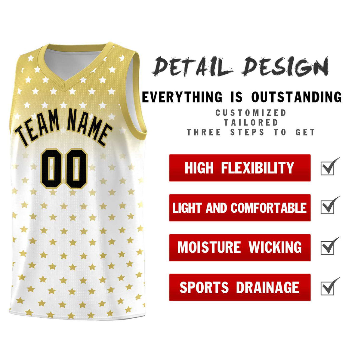 Custom Old Gold White Gradient Start Pattern Basketball Jersey Kits|KXKSHOP